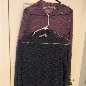 Elegant Lace Blouse Set - Purple and Gray